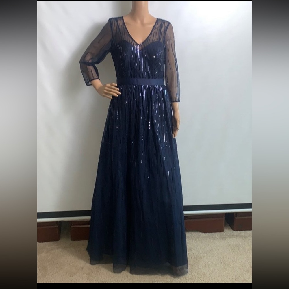 NWT. Eliza J. Navy Blue Sequin Gown